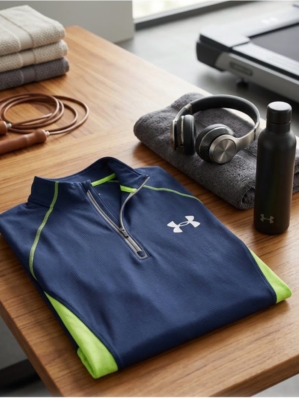 Under Armour Navy and Lime 1/4 Zip Performance Pullover